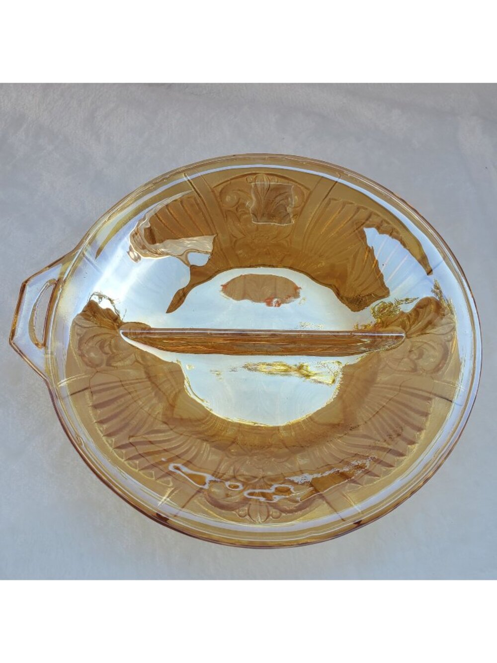 VTG 1960s Indiana Marigold Carnival Glass Divided Relish Dish Killarney Pattern